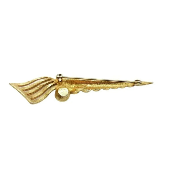 Crown Trifari Brooch Pin Scepter Staff Art Deco Style Rhinestone Gold Tone Metal - Picture 4 of 5